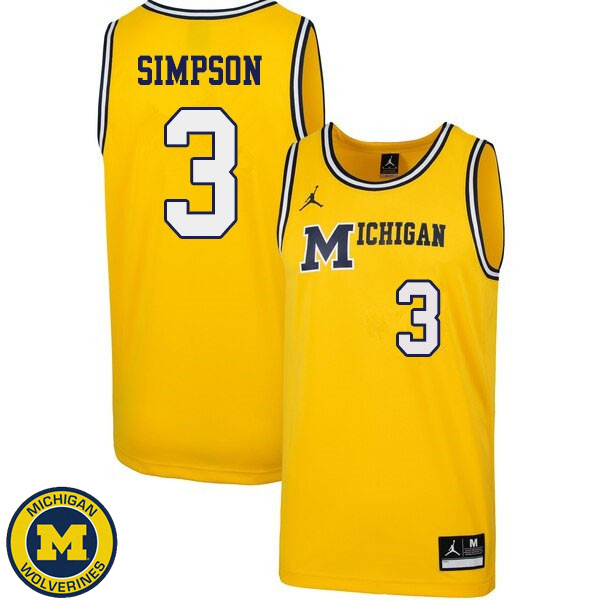 Men's Michigan Wolverines #3 Zavier Simpson Yellow 1989 Retro NCAA Basketball Jersey